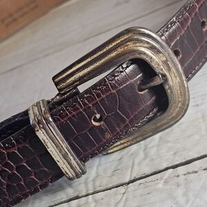 Omega Sterling Collection Belt Mens Large Brown Italian Leather USA 1996 Croc